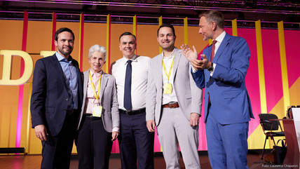 Martin Hagen, Dr. Marie-Agnes Strack-Zimmermann, Dr. Stefan Naas, Thore Schäck und Christian Lindner