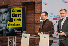 Buschmann und Lindner auf der Pressekonferenz. 